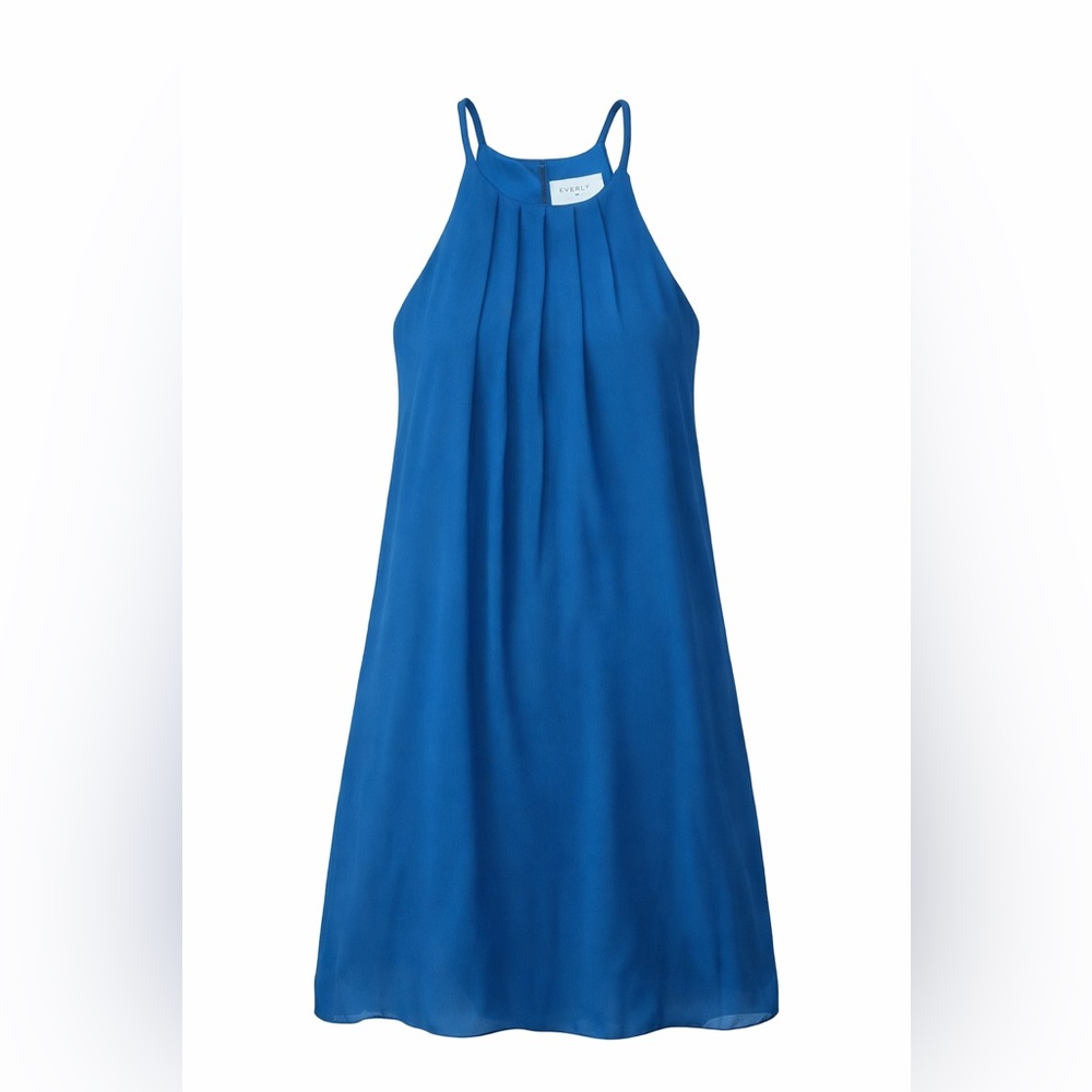 Everly Blue Pleated Halter Swing Mini Dress Women’s Small Great Condition
